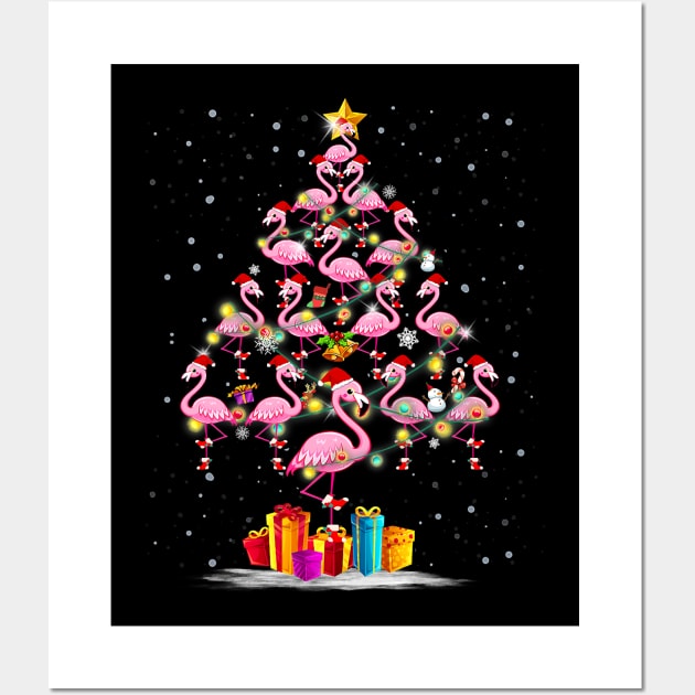 Funny Christmas Tree Flamingo Hat Santa Best Xmas Wall Art by lostbearstudios